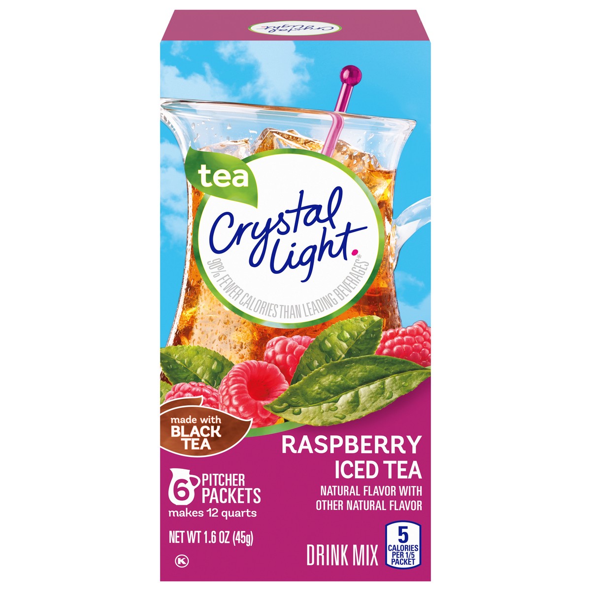 slide 1 of 9, Crystal Light Raspberry Iced Tea Drink Mix Pitcher Packets 6 ea, 6 ct