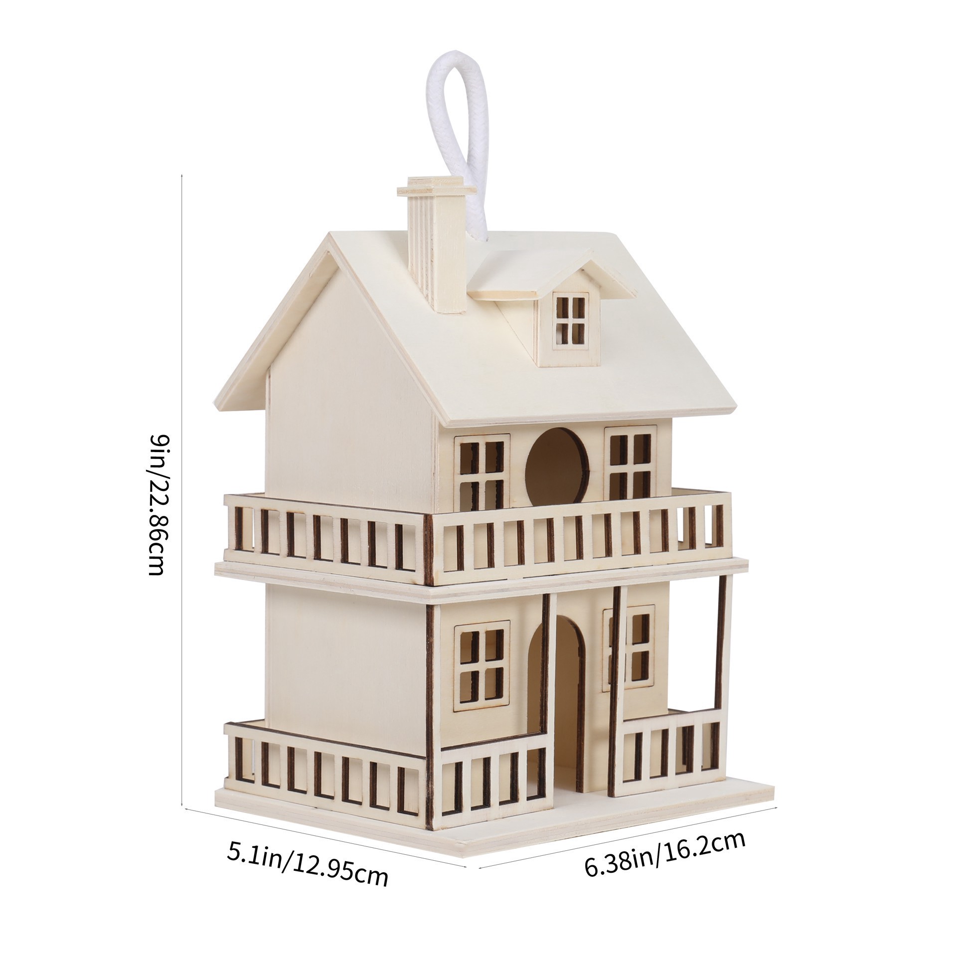 slide 4 of 4, 9" Wood 2-Story Birdhouse By Make Market, 6.38 in x 5.1 in x 9 in