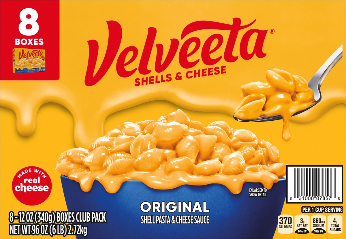 slide 8 of 9, Velveeta Shells & Cheese Original Shell Pasta & Cheese Sauce Meal, 8 ct Pack, 12 oz Boxes, 8 ct