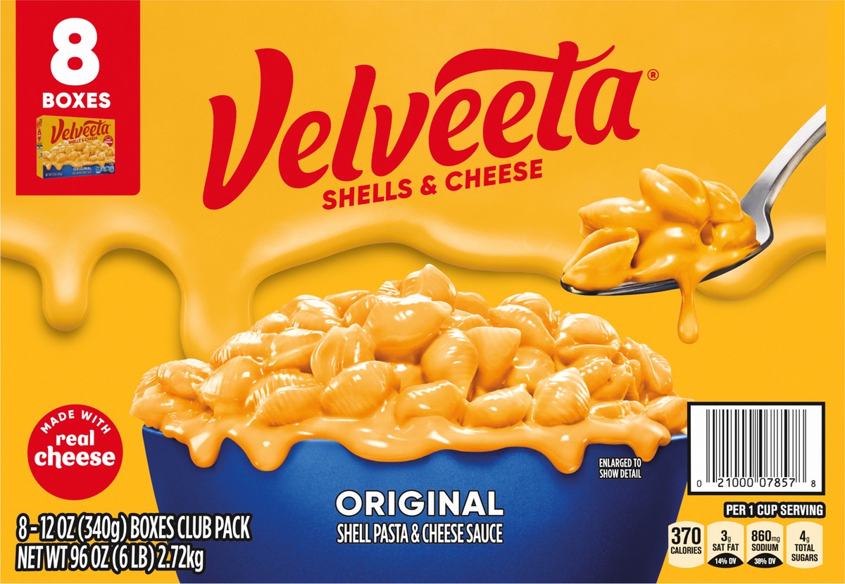slide 7 of 9, Velveeta Shells & Cheese Original Shell Pasta & Cheese Sauce Meal, 8 ct Pack, 12 oz Boxes, 8 ct