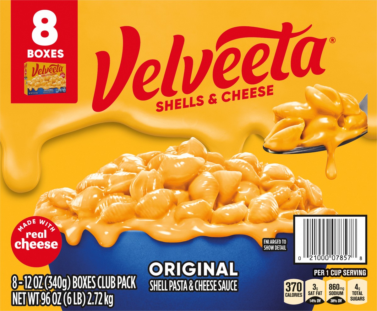slide 2 of 9, Velveeta Shells & Cheese Original Shell Pasta & Cheese Sauce Meal, 8 ct Pack, 12 oz Boxes, 8 ct