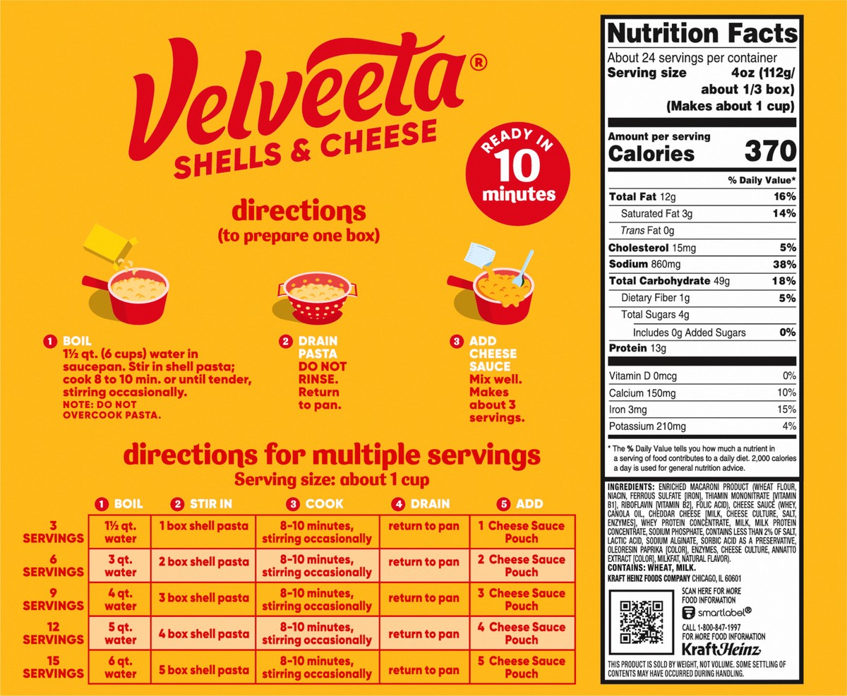 slide 6 of 9, Velveeta Shells & Cheese Original Shell Pasta & Cheese Sauce Meal, 8 ct Pack, 12 oz Boxes, 8 ct