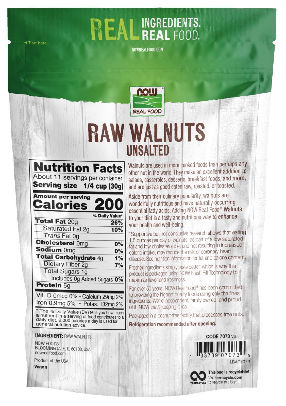 slide 3 of 3, NOW Real Food Walnuts, Raw & Unsalted - 12 oz., 12 oz