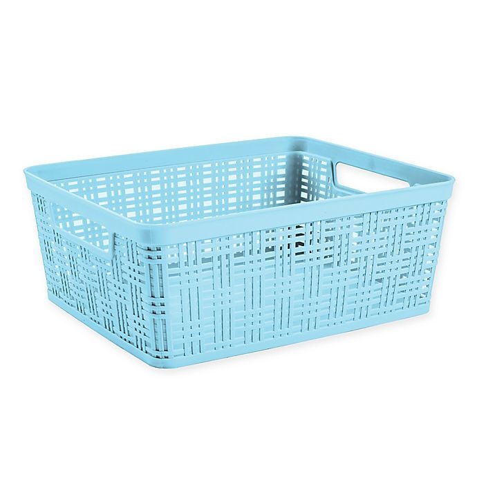 slide 1 of 1, Starplast Plastic Wicker Medium Storage Basket - Teal, 1 ct