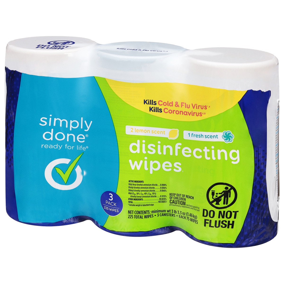 slide 8 of 9, Simply Done Disinfecting Lemon Scent/Fresh Scent Wipes 3 - 75 ea, 3 ct