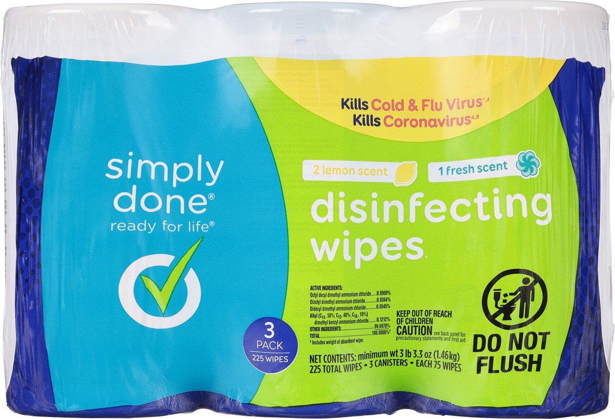 slide 6 of 9, Simply Done Disinfecting Lemon Scent/Fresh Scent Wipes 3 - 75 ea, 3 ct