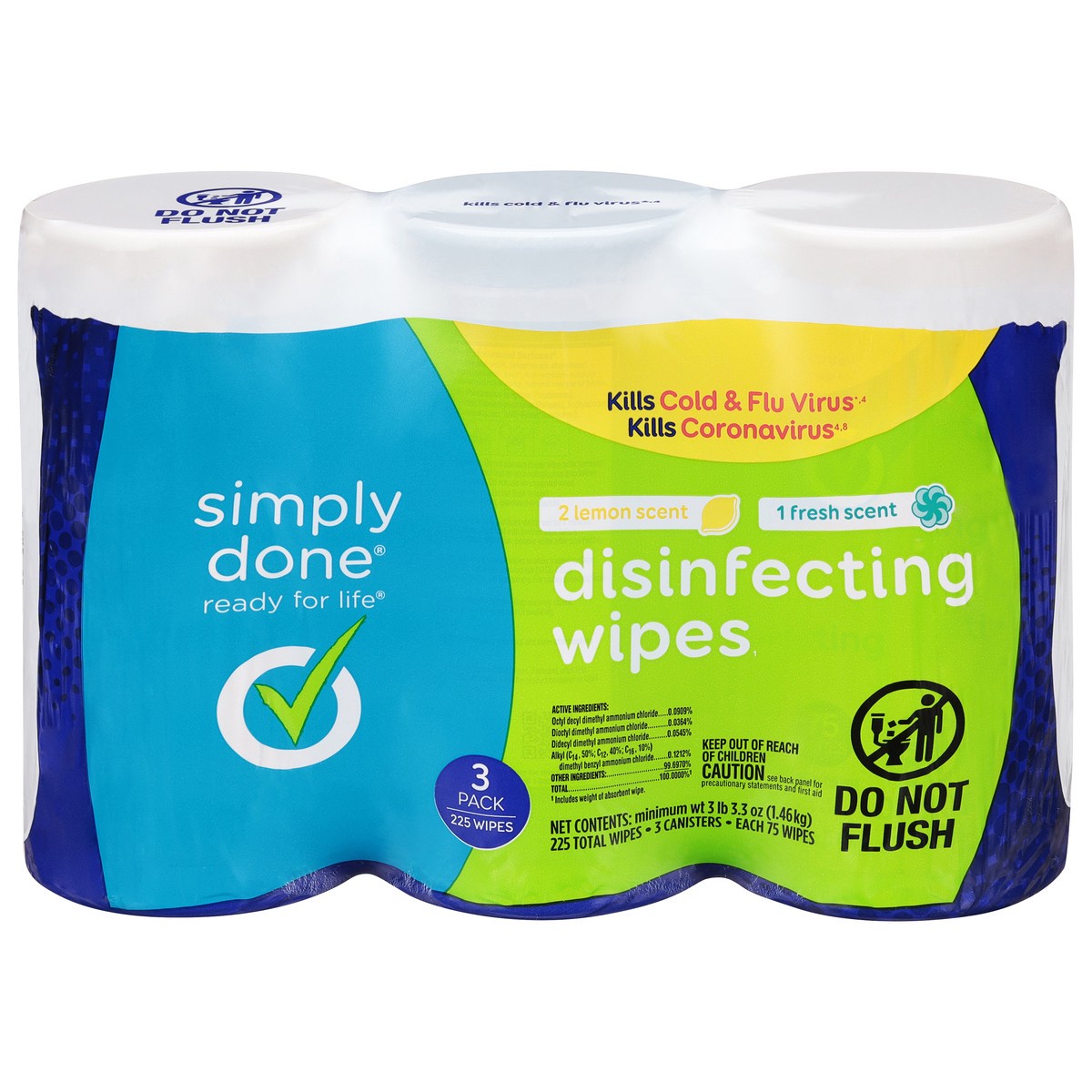 slide 1 of 9, Simply Done Disinfecting Lemon Scent/Fresh Scent Wipes 3 - 75 ea, 3 ct