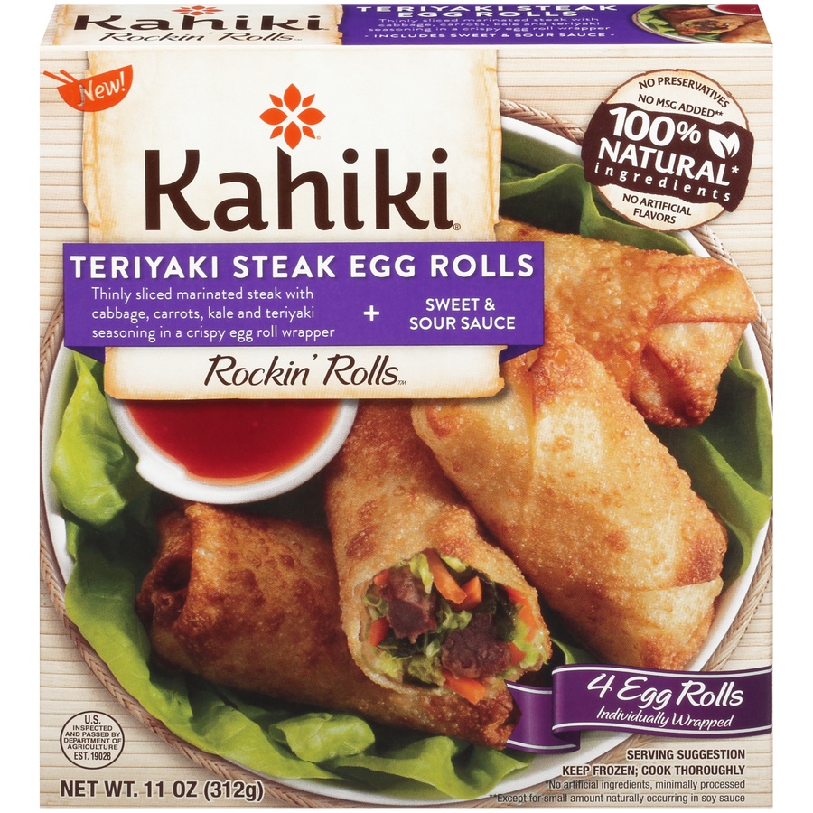 slide 1 of 8, Kahiki Rockin' Rolls Teriyaki Steak Egg Rolls, 11 oz
