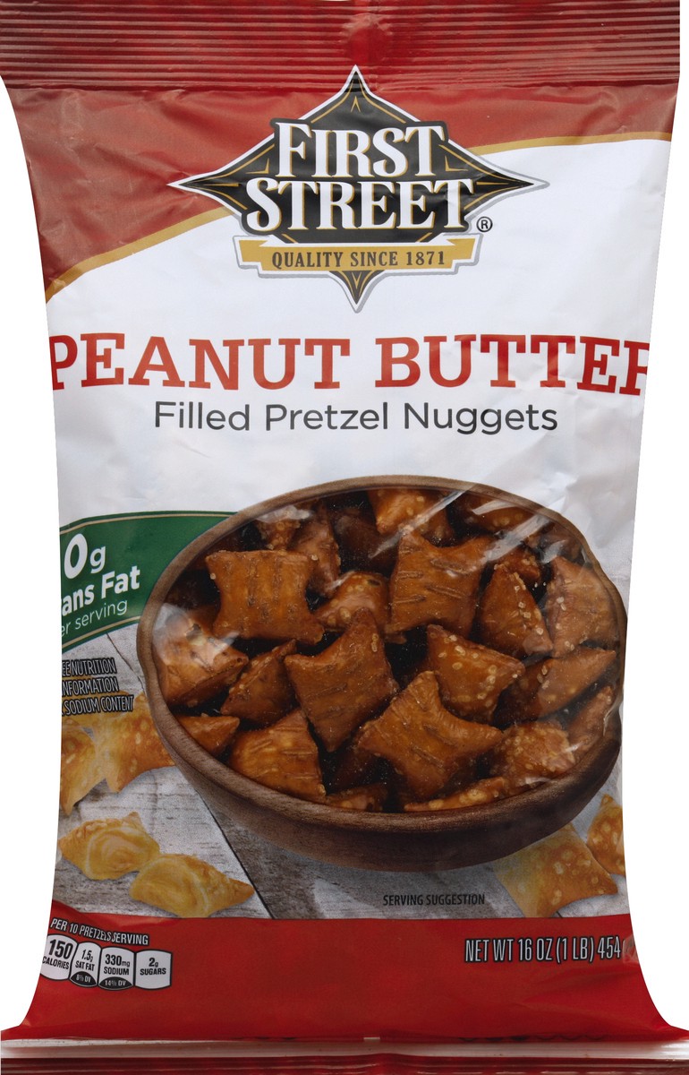 slide 3 of 6, First Street Peanut Butter Pretzels, 16 oz