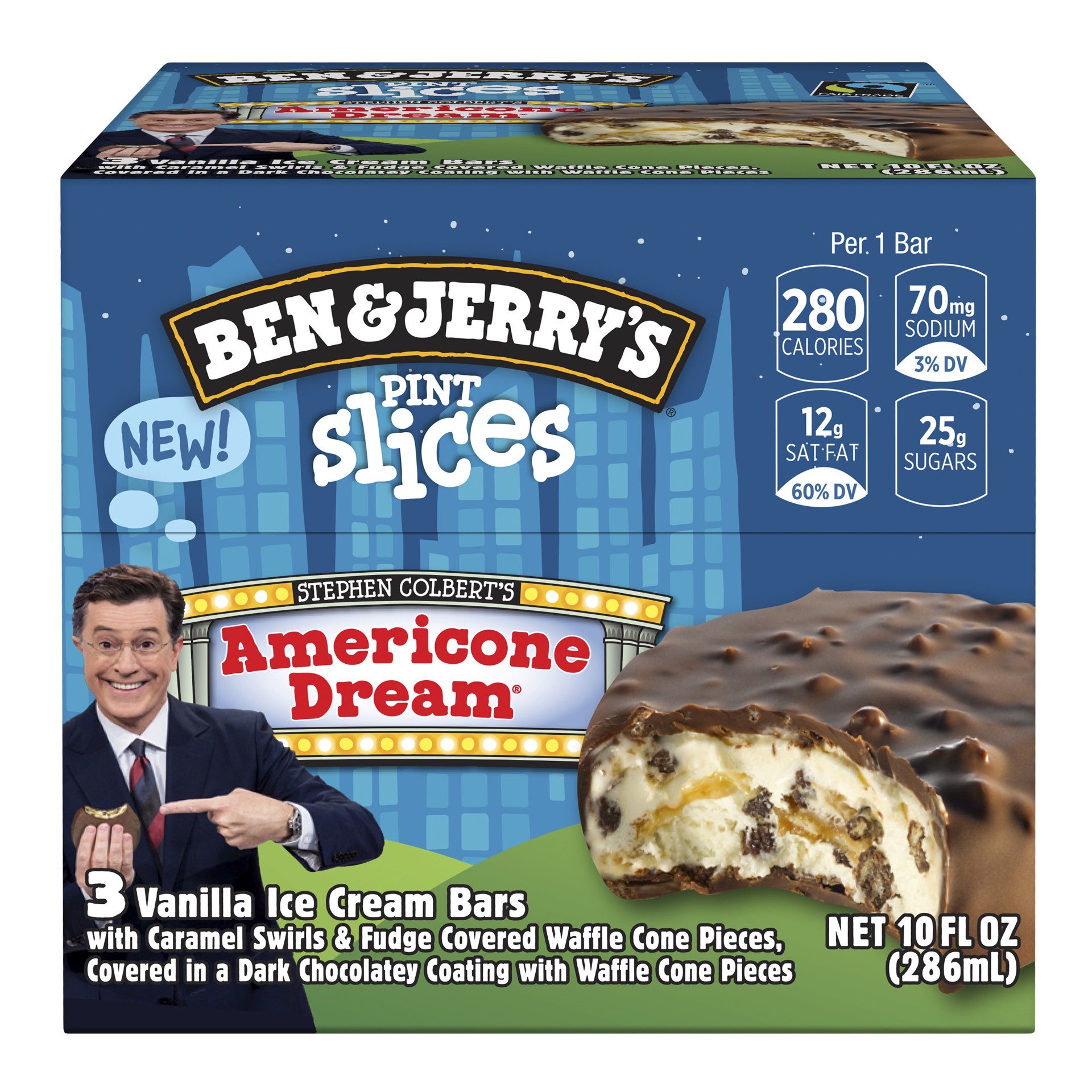 slide 1 of 4, Ben & Jerry's Pint Slices ice cream bars AmeriCone Dream, 9 oz, 3 Count, 3 ct; 3 fl oz