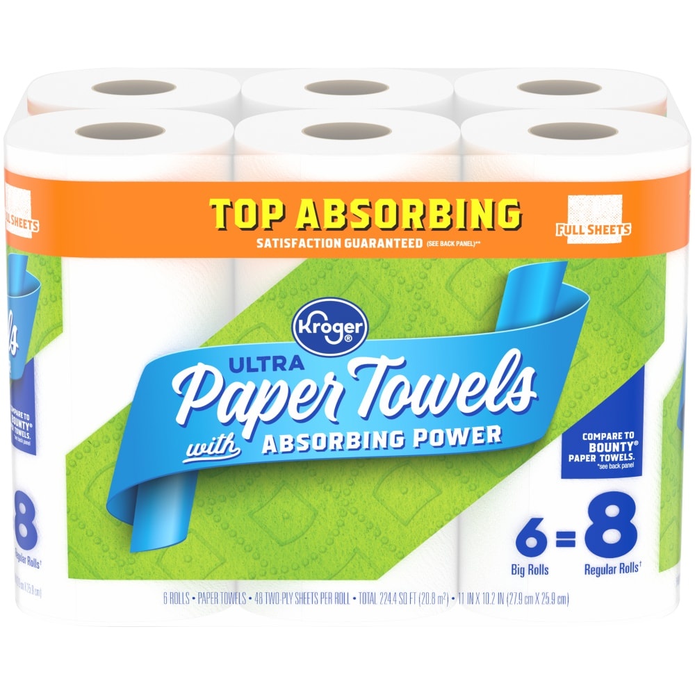 slide 1 of 1, Kroger Ultra Absorbing Power Full Sheet Paper Towels, 6 ct