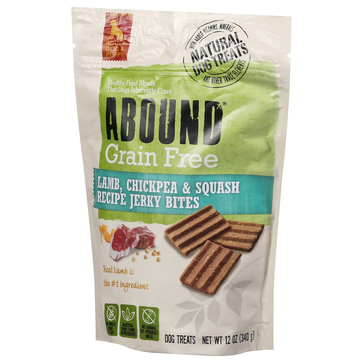 slide 3 of 9, Abound Grain Free Lamb Flavored Jerky Bites, 12 oz