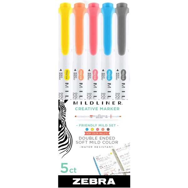 slide 1 of 1, Zebra Mildliner Friendly, 5 ct