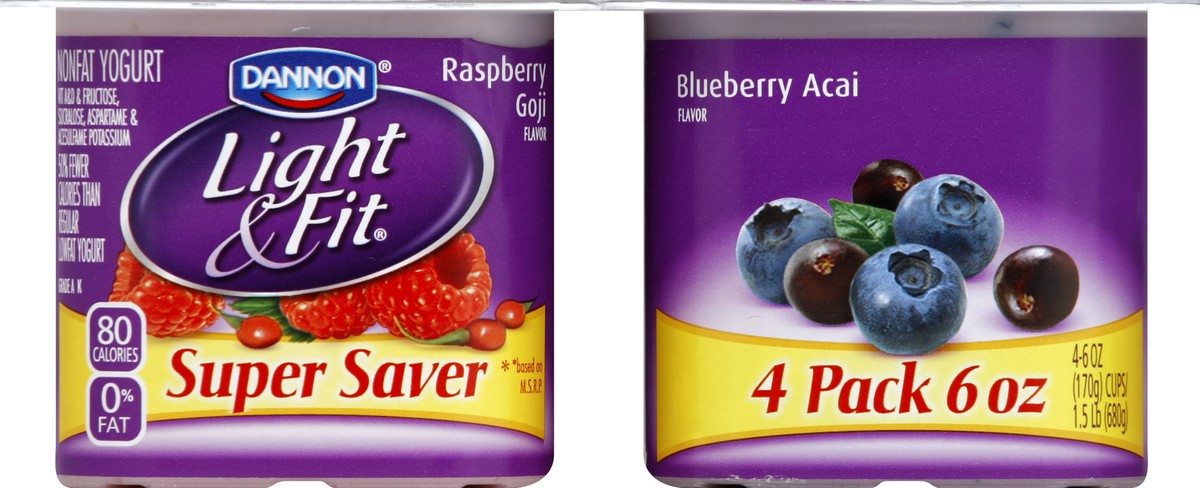 slide 5 of 6, Dannon Light & Fit Raspberry Goji & Blueberry Acai Yogurts, 4 ct; 6 oz