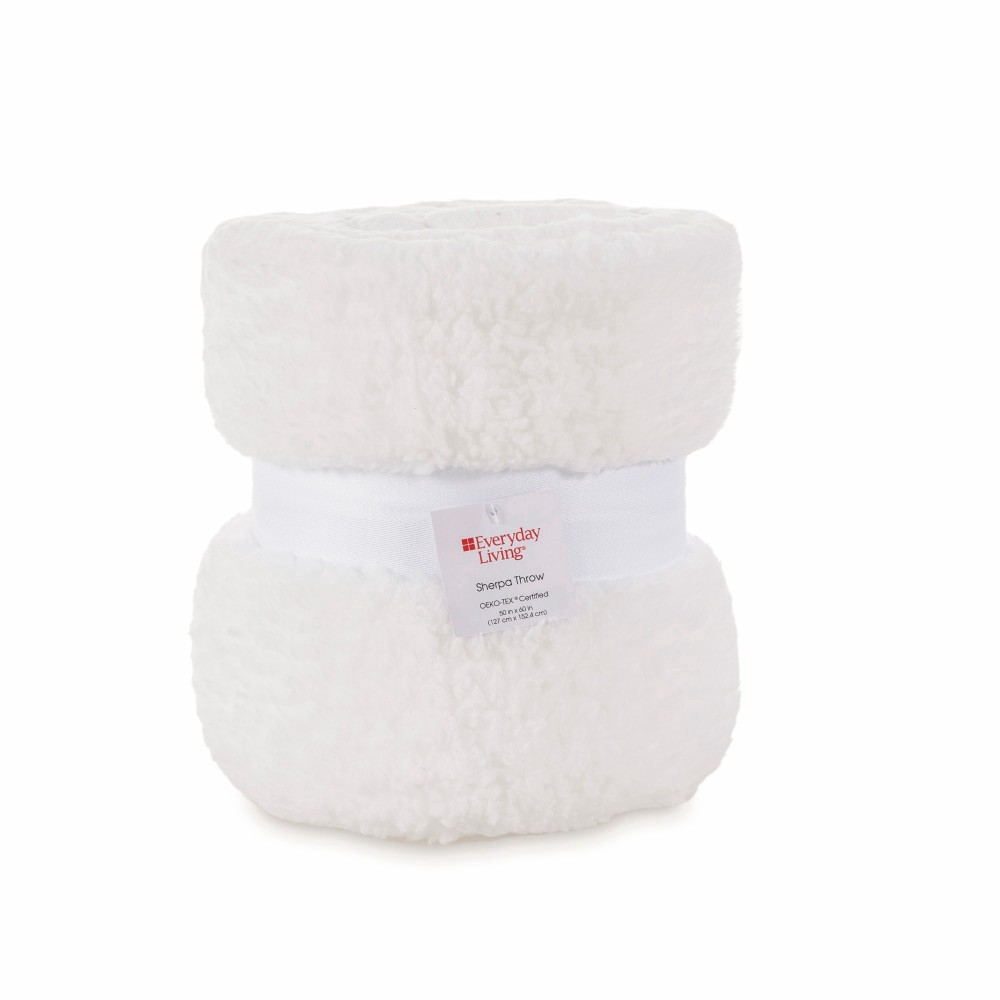 slide 2 of 2, Everyday Cozy Living Everyday Living Sherpa Throw Blanket - White, 50 in x 60 in