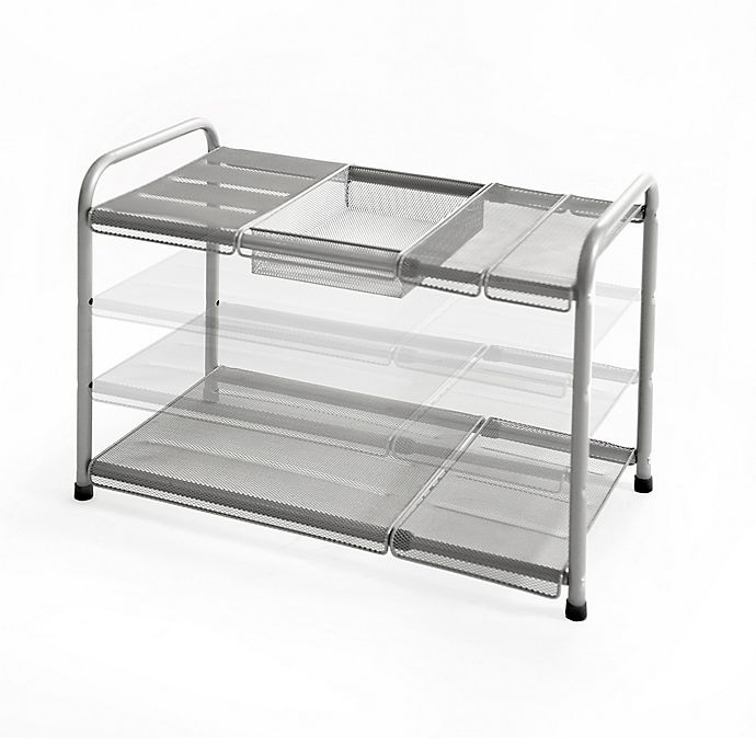 slide 1 of 6, ORG 2-Tier Mesh Expandable Under-Sink Shelf - Silver, 1 ct