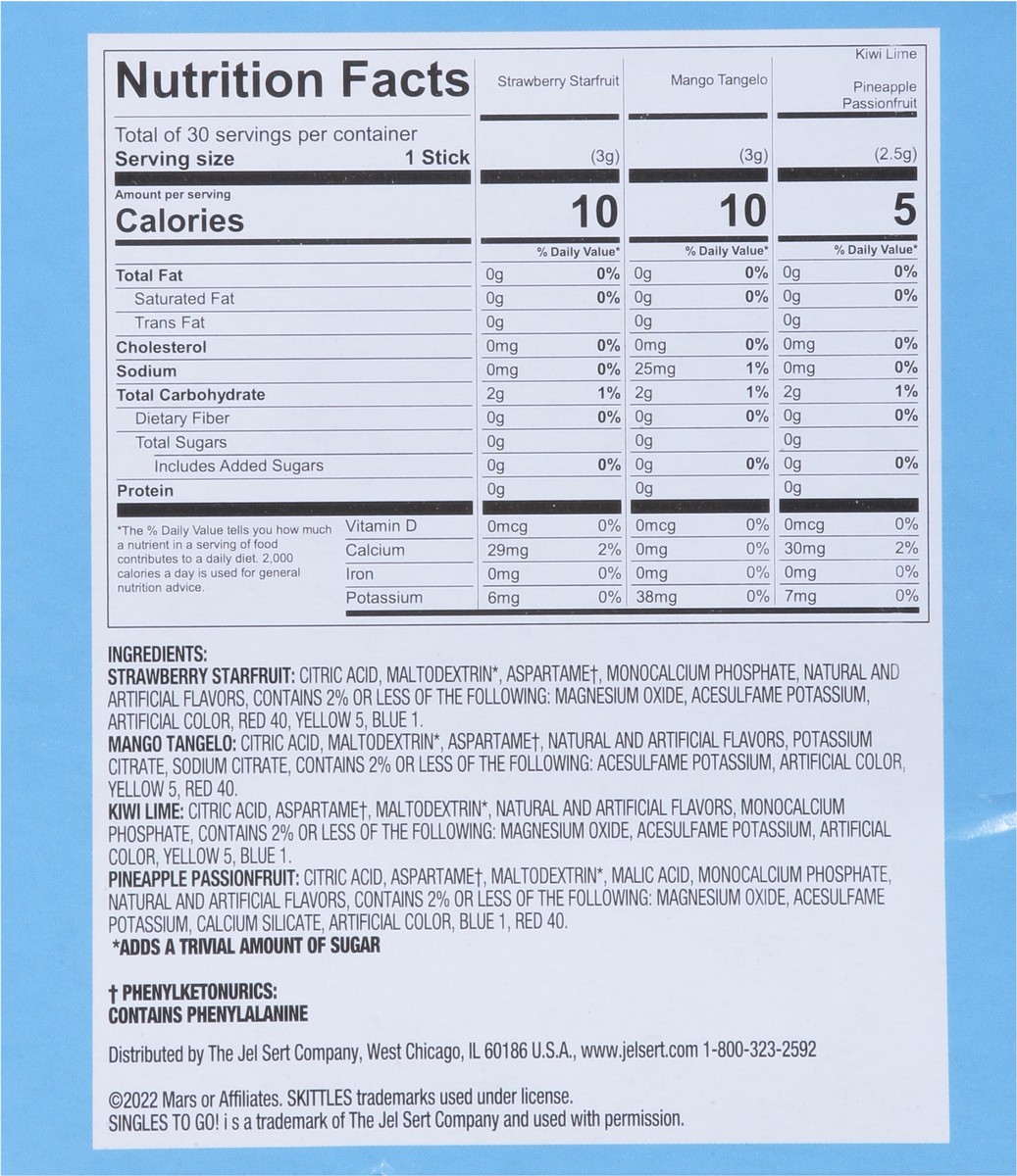 slide 7 of 9, Skittles Zero Sugar Tropical Drink Mix Variety Pack 30 Sticks, 30 ct