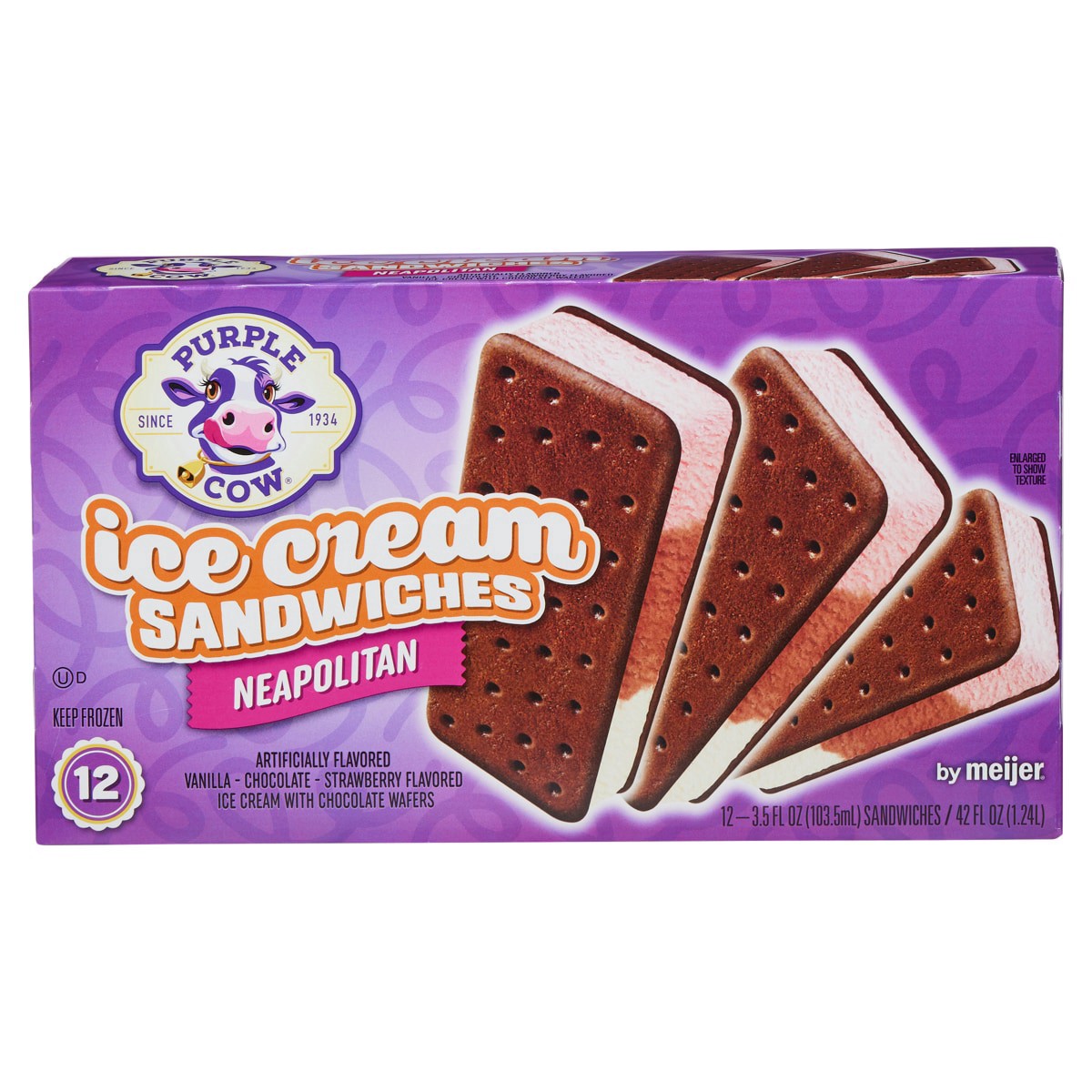 slide 1 of 29, Purple Cow Neapolitan Ice Cream Sandwiches, 12 ct