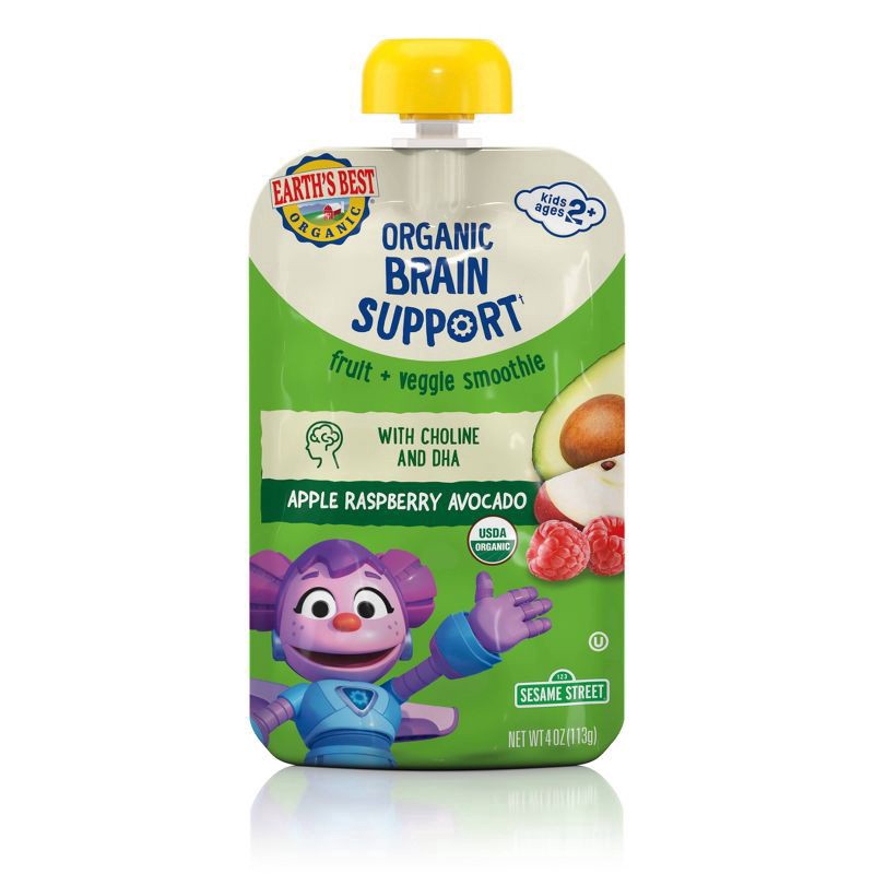 slide 1 of 2, Earth's Best Organic Kids Ages 2+ Brain Support Fruit + Veggie Apple Raspberry Avocado Smoothie 4 oz, 4 oz