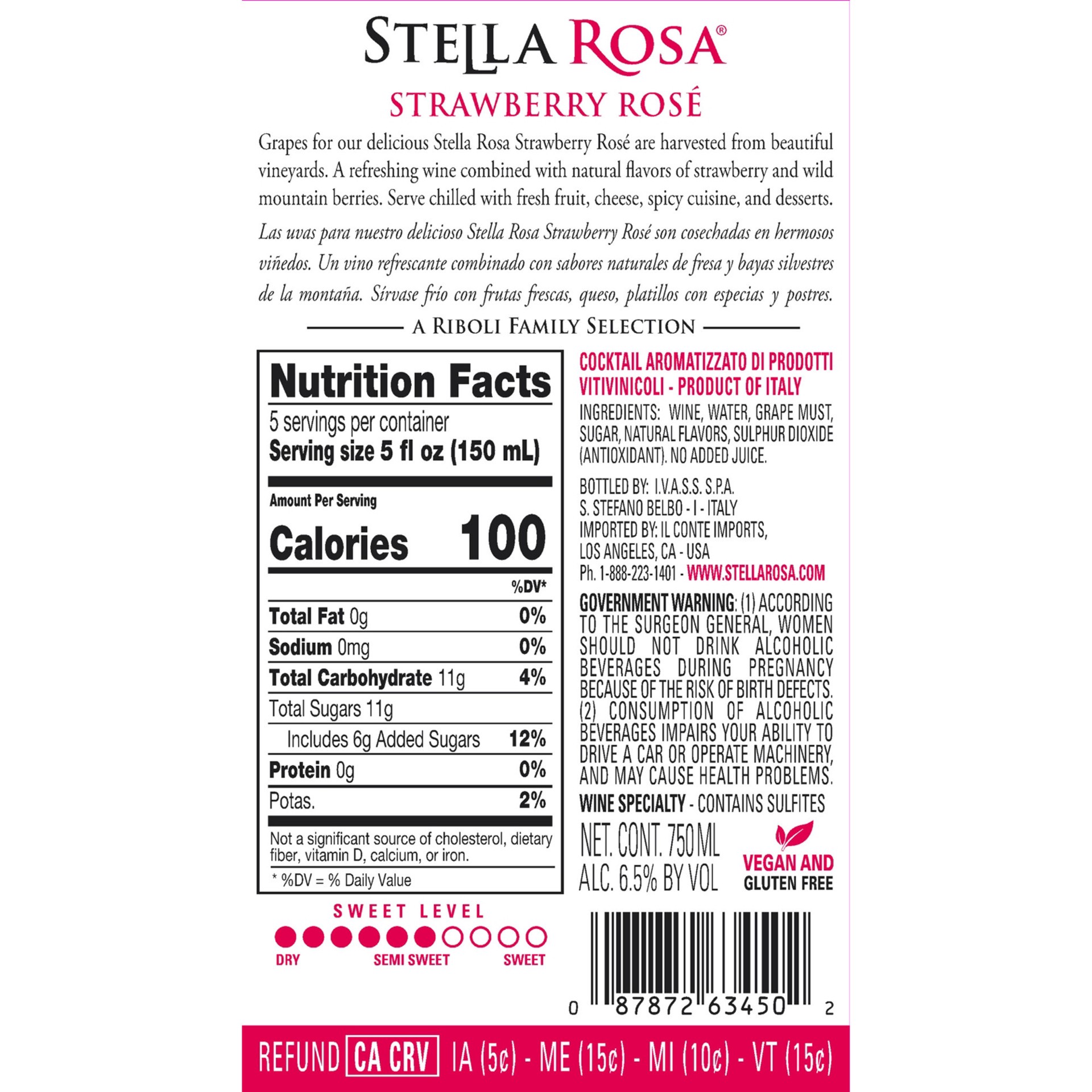 slide 7 of 9, Stella Rosa Strawberry Rose Semi-Sweet Rose Wine 750 ml, 25.4 fl oz