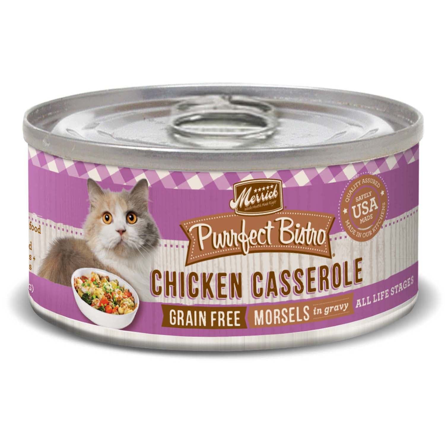 slide 1 of 1, Merrick Purrfect Bistro Grain Free Chicken Casserole Canned Cat Food, 5.5 oz