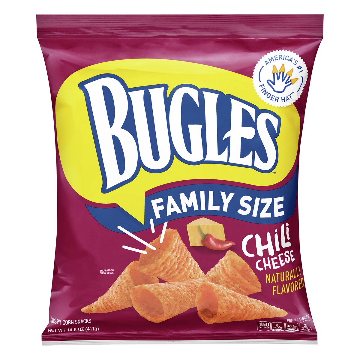 slide 7 of 13, Bugles Family Size Chili Cheese Corn Snacks 14.5 oz, 14.5 oz