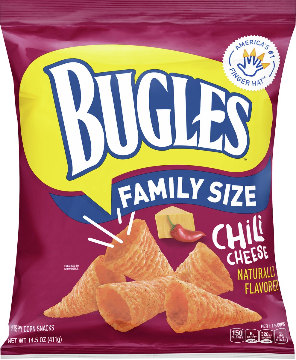 slide 3 of 13, Bugles Family Size Chili Cheese Corn Snacks 14.5 oz, 14.5 oz