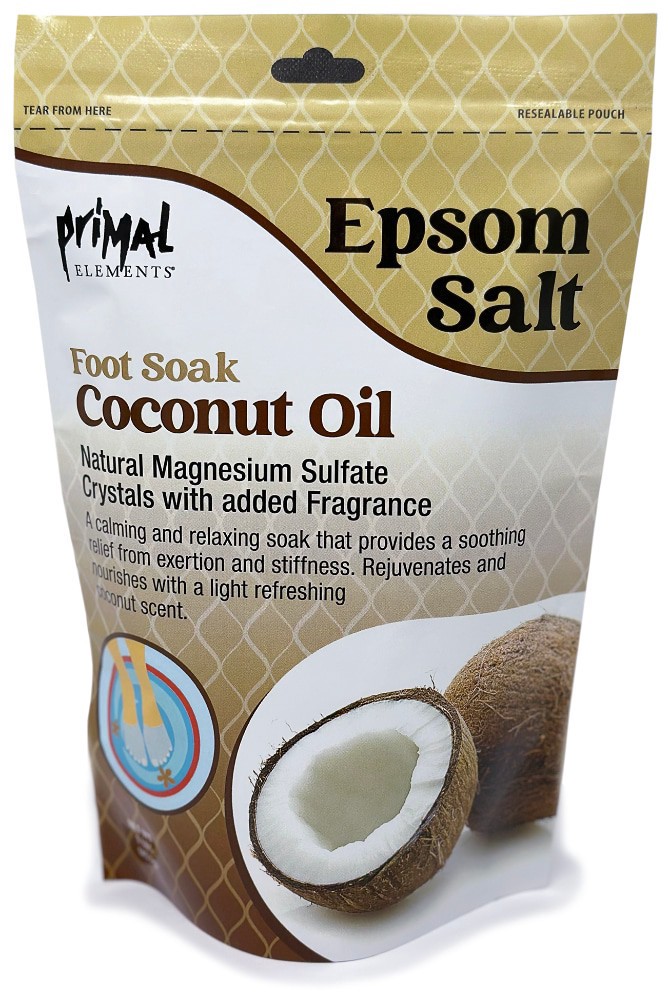 slide 1 of 1, Primal Elements Foot Soak Coconut Oil Epsom Salt, 1 lb