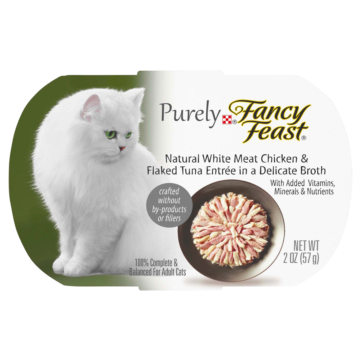 slide 1 of 9, Fancy Feast Purely Natural White Meat Chicken And Flaked Tuna Entree Wet Cat Food Tray, 2 oz