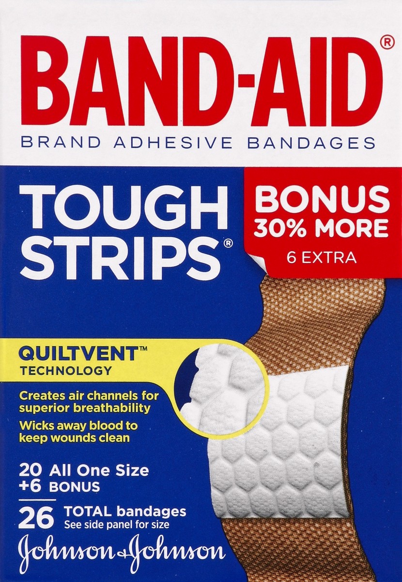 slide 4 of 5, BAND-AID Sterile Tough Strips Adhesive Bandages for First Aid & Wound Care, Durable Protection & Comfort for Minor Cuts & Scrapes, Heavy-Duty Fabric Bandages, Extra Large, 10 ct