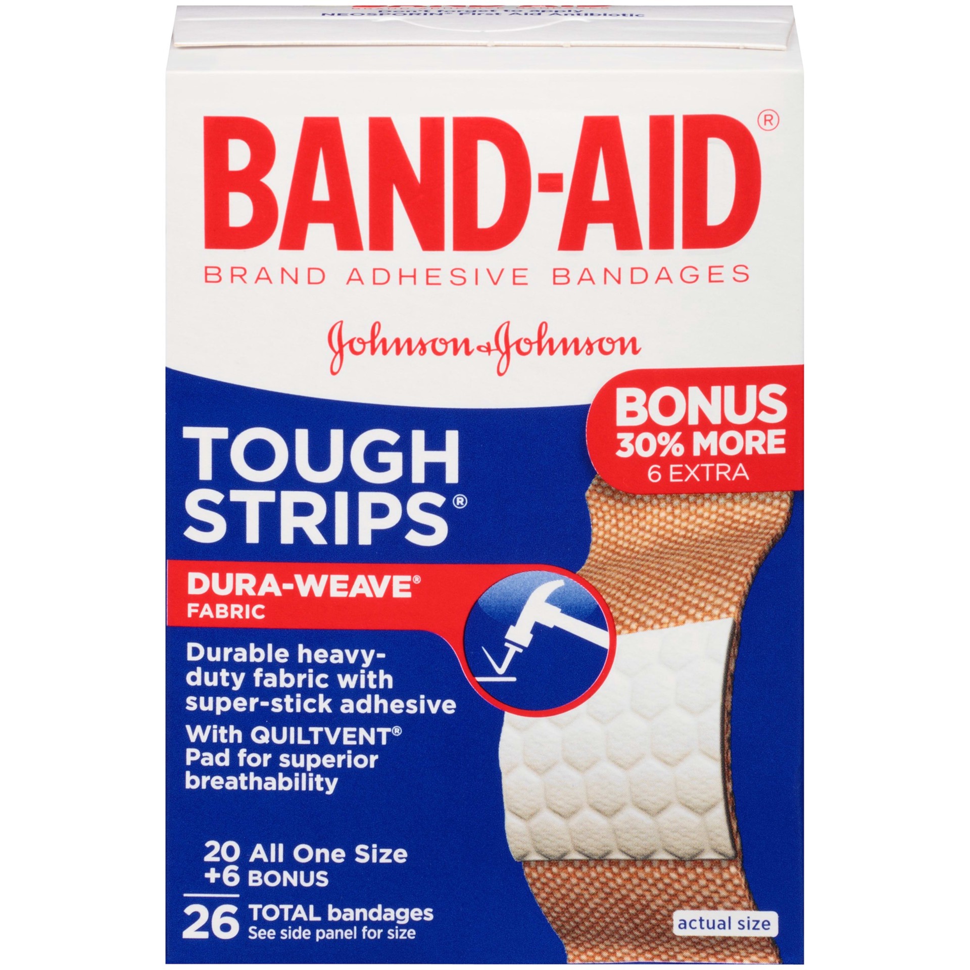 slide 1 of 5, BAND-AID Sterile Tough Strips Adhesive Bandages for First Aid & Wound Care, Durable Protection & Comfort for Minor Cuts & Scrapes, Heavy-Duty Fabric Bandages, Extra Large, 10 ct