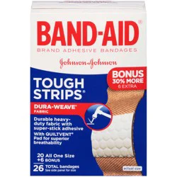 BAND-AID Sterile Tough Strips Adhesive Bandages for First Aid & Wound Care, Durable Protection & Comfort for Minor Cuts & Scrapes, Heavy-Duty Fabric Bandages, Extra Large, 10 ct