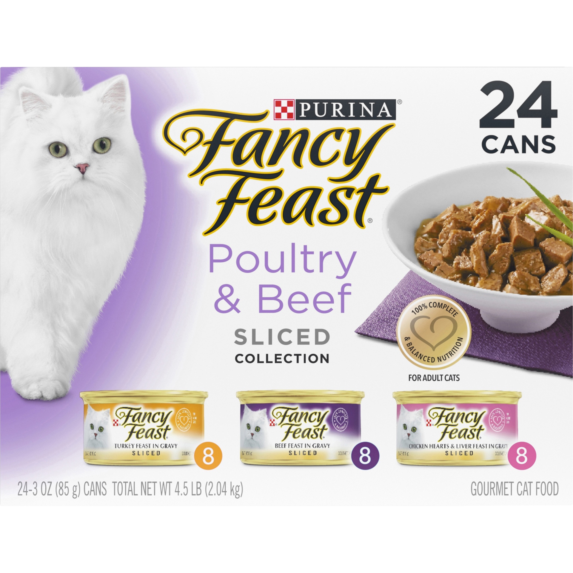 slide 2 of 9, Purina Fancy Feast Cat Food Sliced Poultry & Beef, 24 ct; 3 oz