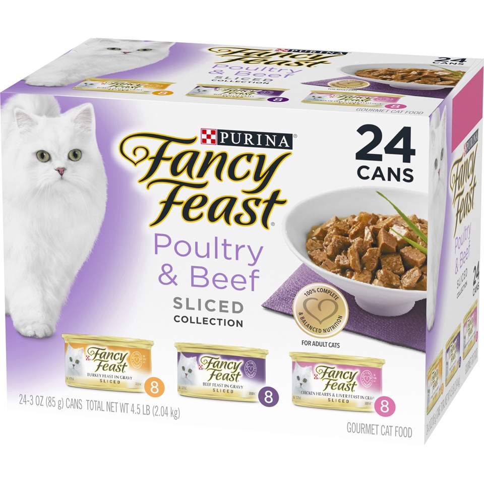 slide 4 of 9, Purina Fancy Feast Cat Food Sliced Poultry & Beef, 24 ct; 3 oz