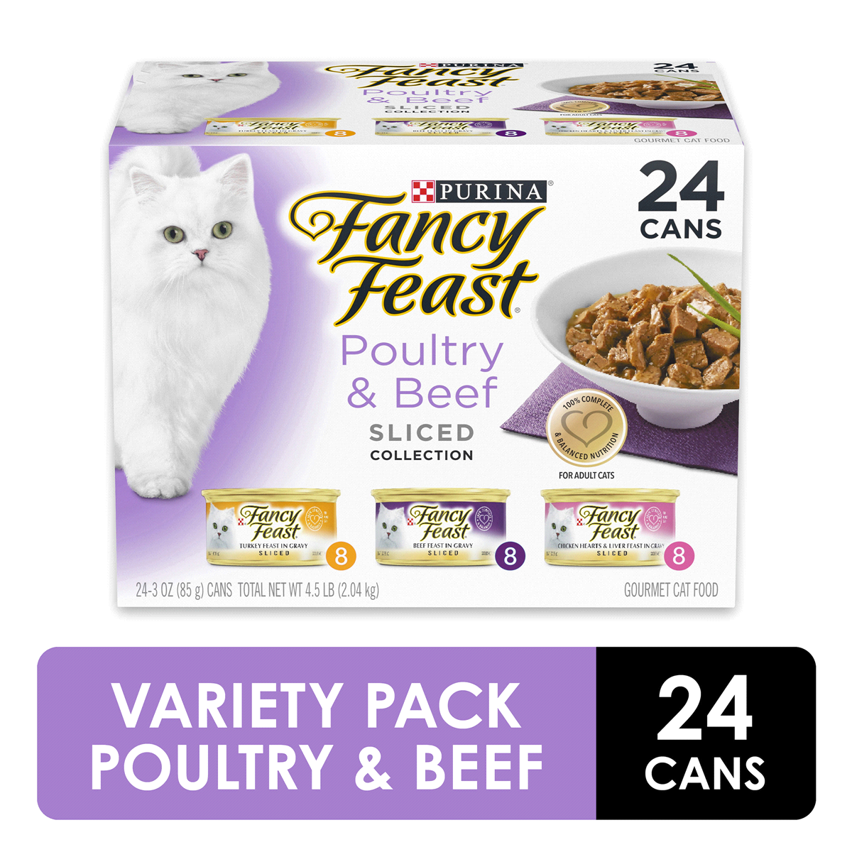 slide 1 of 9, Purina Fancy Feast Cat Food Sliced Poultry & Beef, 24 ct; 3 oz