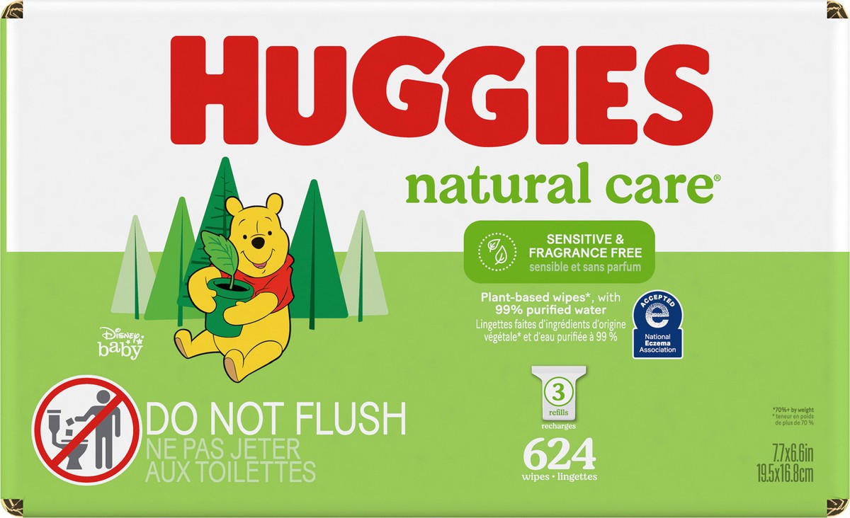 slide 1 of 5, Huggies Natural Care Sensitive Baby Wipes, Unscented, 3 Refill Packs (624 Wipes Total), 3 ct