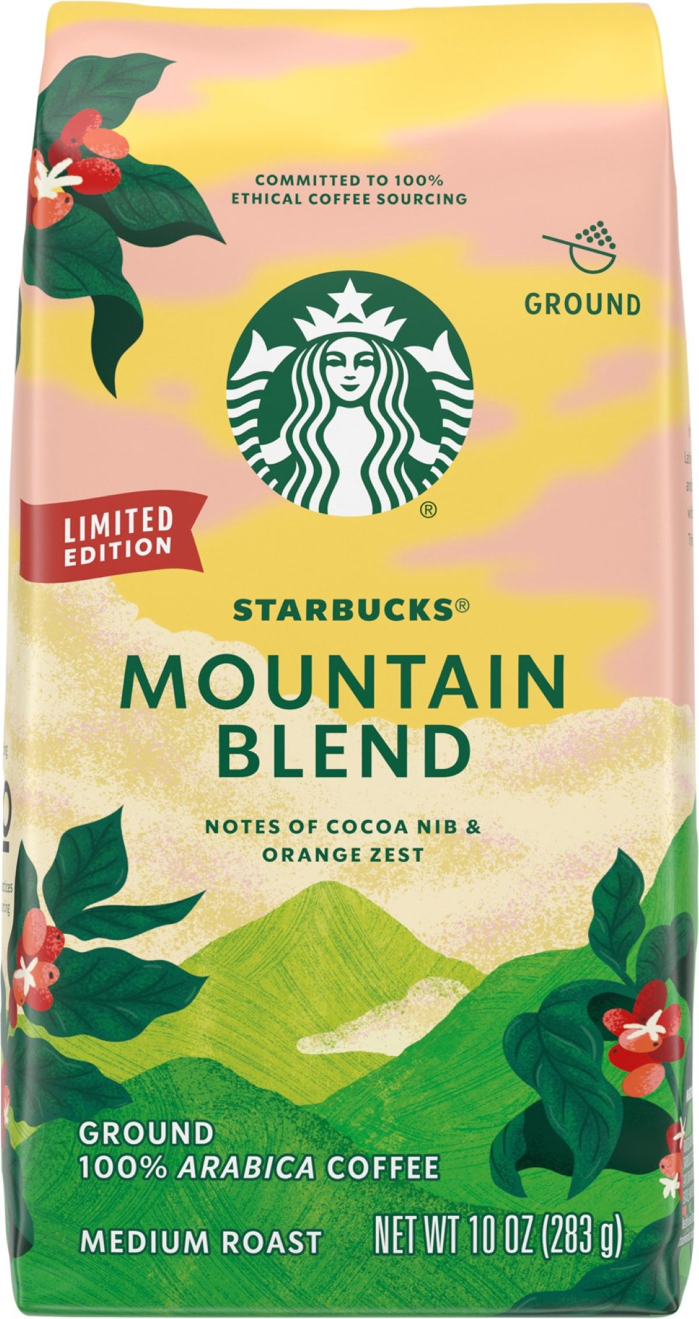 slide 1 of 6, Starbucks Ground Coffee, Medium Light Roast Coffee, Mountain Blend, 100% Arabica, Limited Edition, 1 Bag (10 Oz), 10 oz