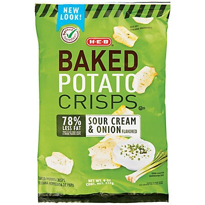 slide 1 of 1, H-E-B Baked Sour Cream and Onion Flavored Potato Crisps, 9 oz