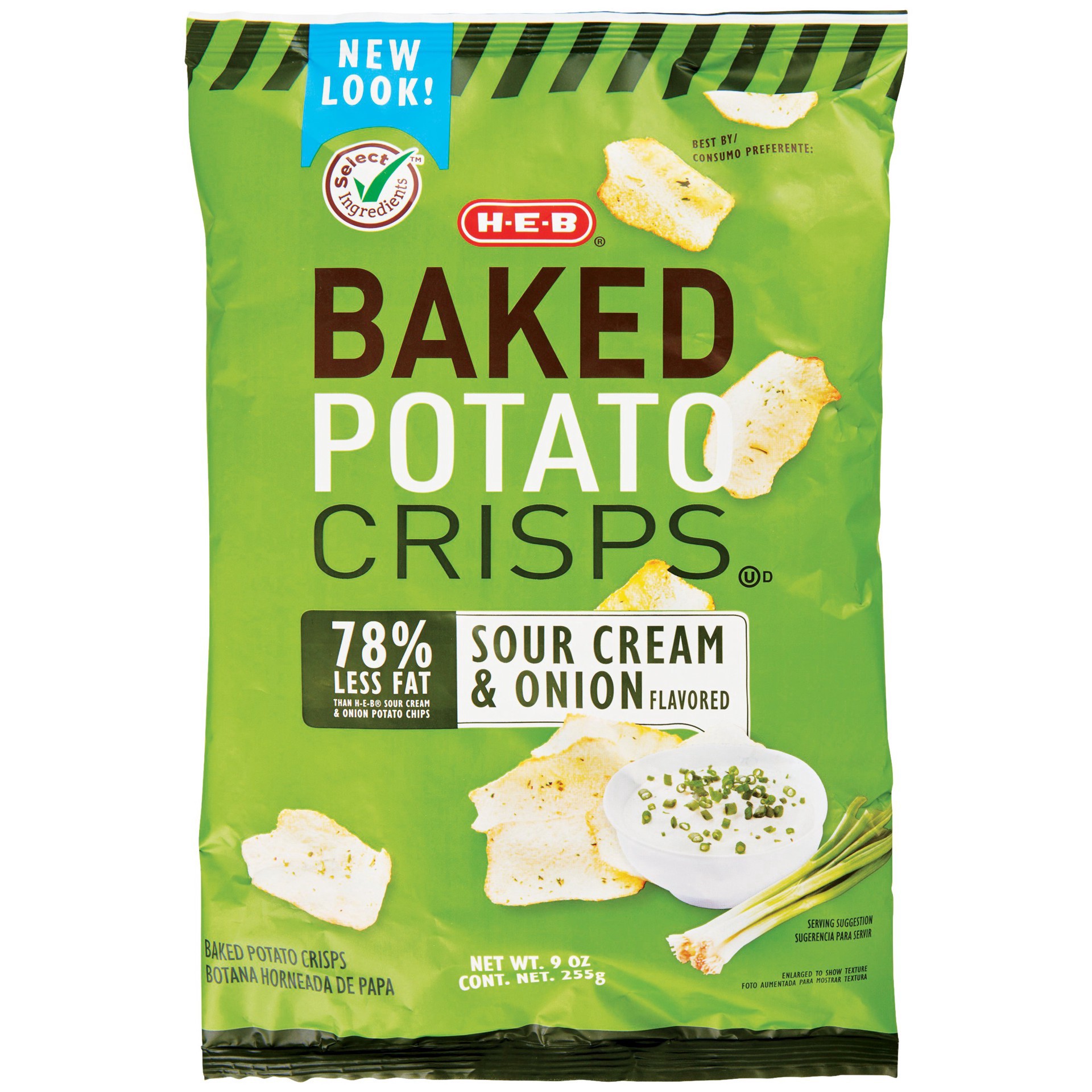 slide 1 of 1, H-E-B Baked Sour Cream and Onion Flavored Potato Crisps, 9 oz