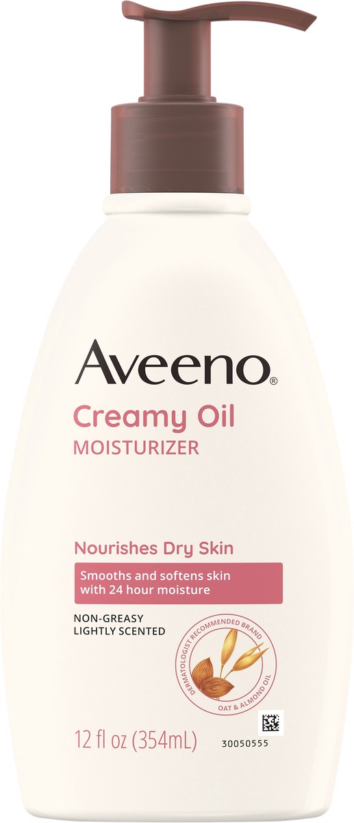 slide 2 of 7, Aveeno Creamy Oil Daily Body Moisturizer, Non-Greasy & Lightly Scented Body Moisturizer with Oat & Almond Oil Nourishes Dry Skin with 24 Hours of Moisture, Non-Comedogenic, 12 fl. oz, 12 oz