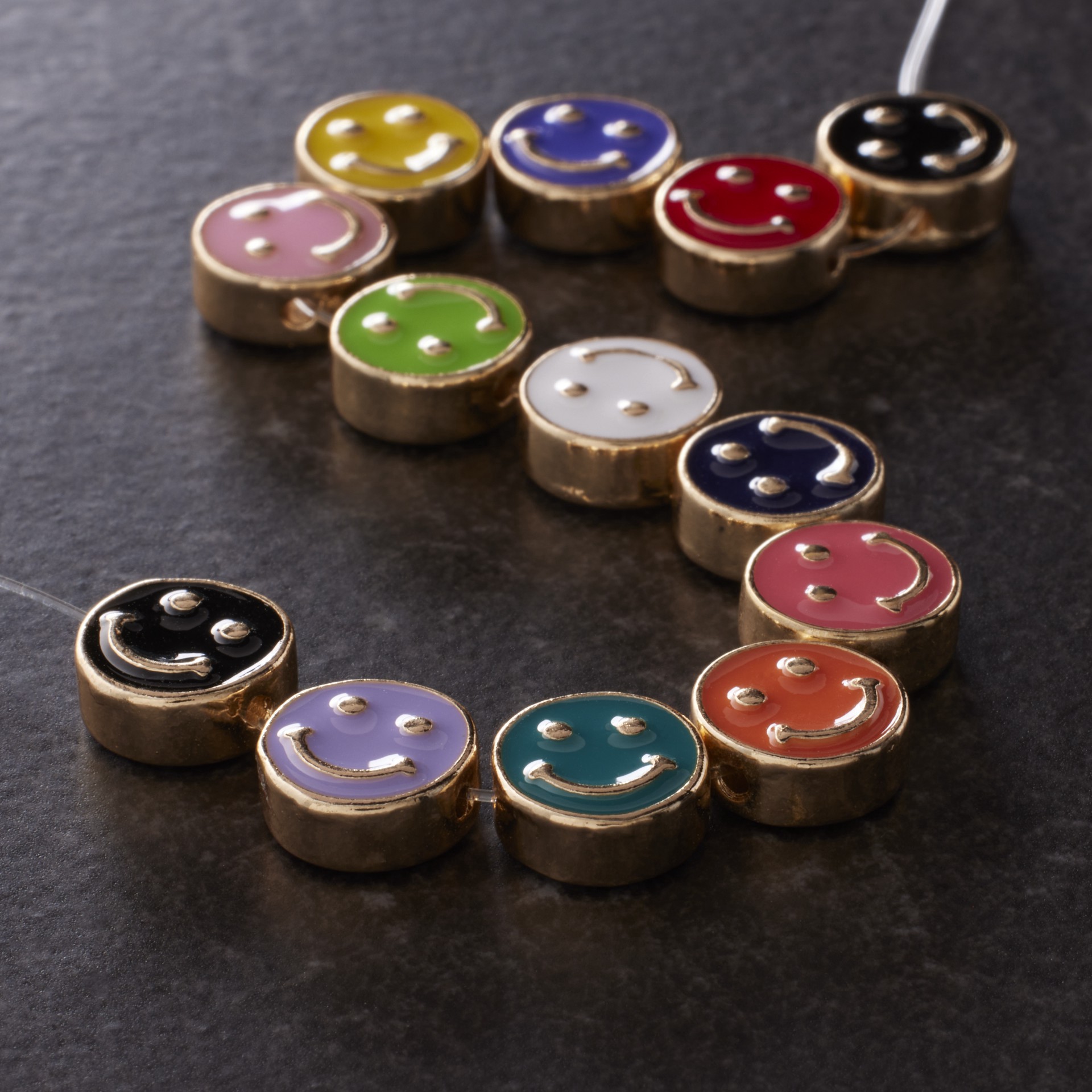 slide 3 of 4, Multicolor & Gold Smiley Face Disc Beads, 9.5mm By Bead Landing, 9.5mm