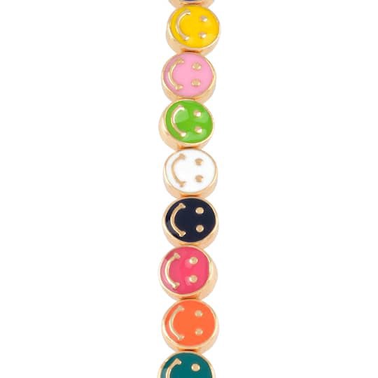 slide 1 of 4, Multicolor & Gold Smiley Face Disc Beads, 9.5mm By Bead Landing, 9.5mm