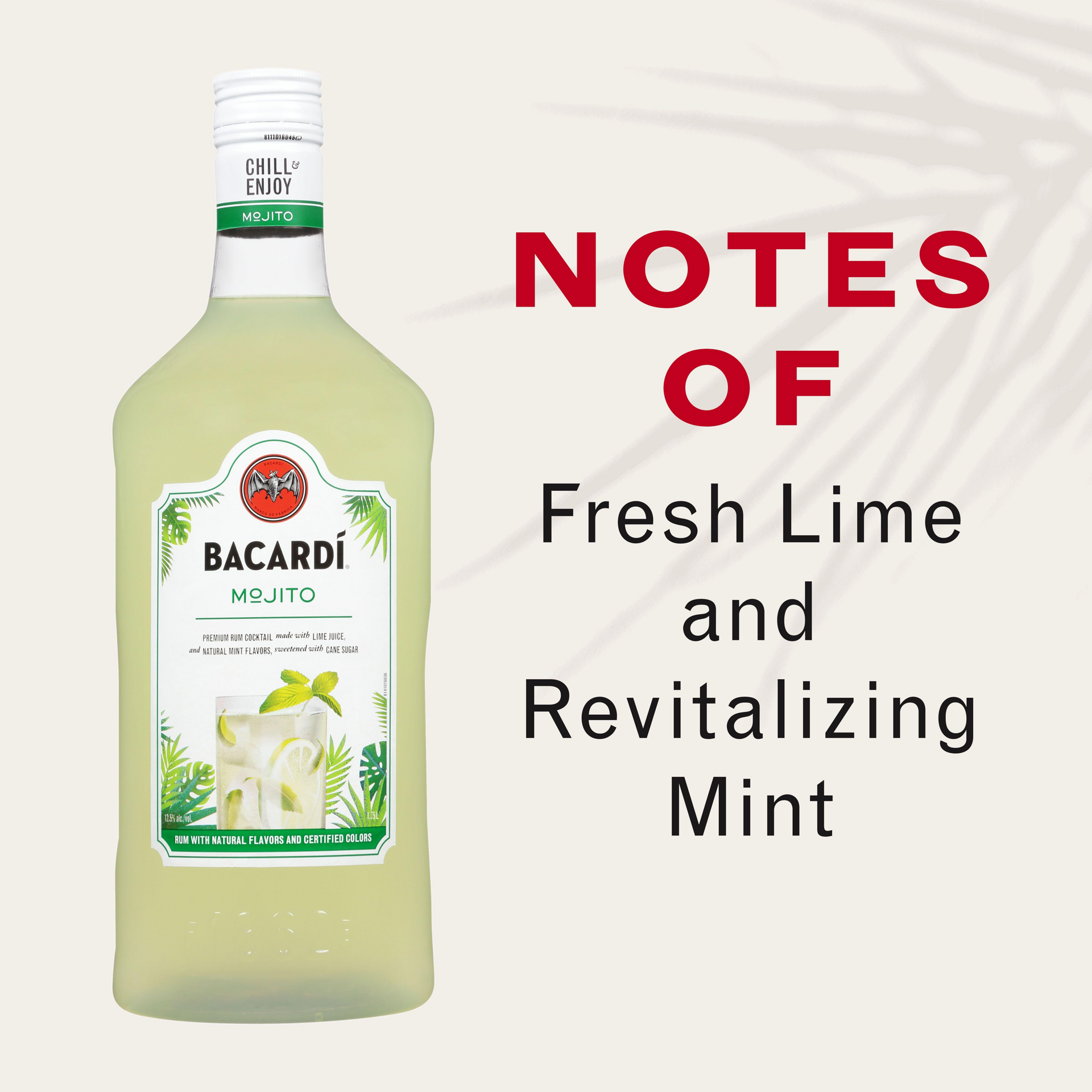 slide 5 of 5, Bacardí Bacardi Mojito Ready To Serve Premium Rum Cocktail, Gluten Free 12.5% 175Cl/1.75L, 1.75 liter