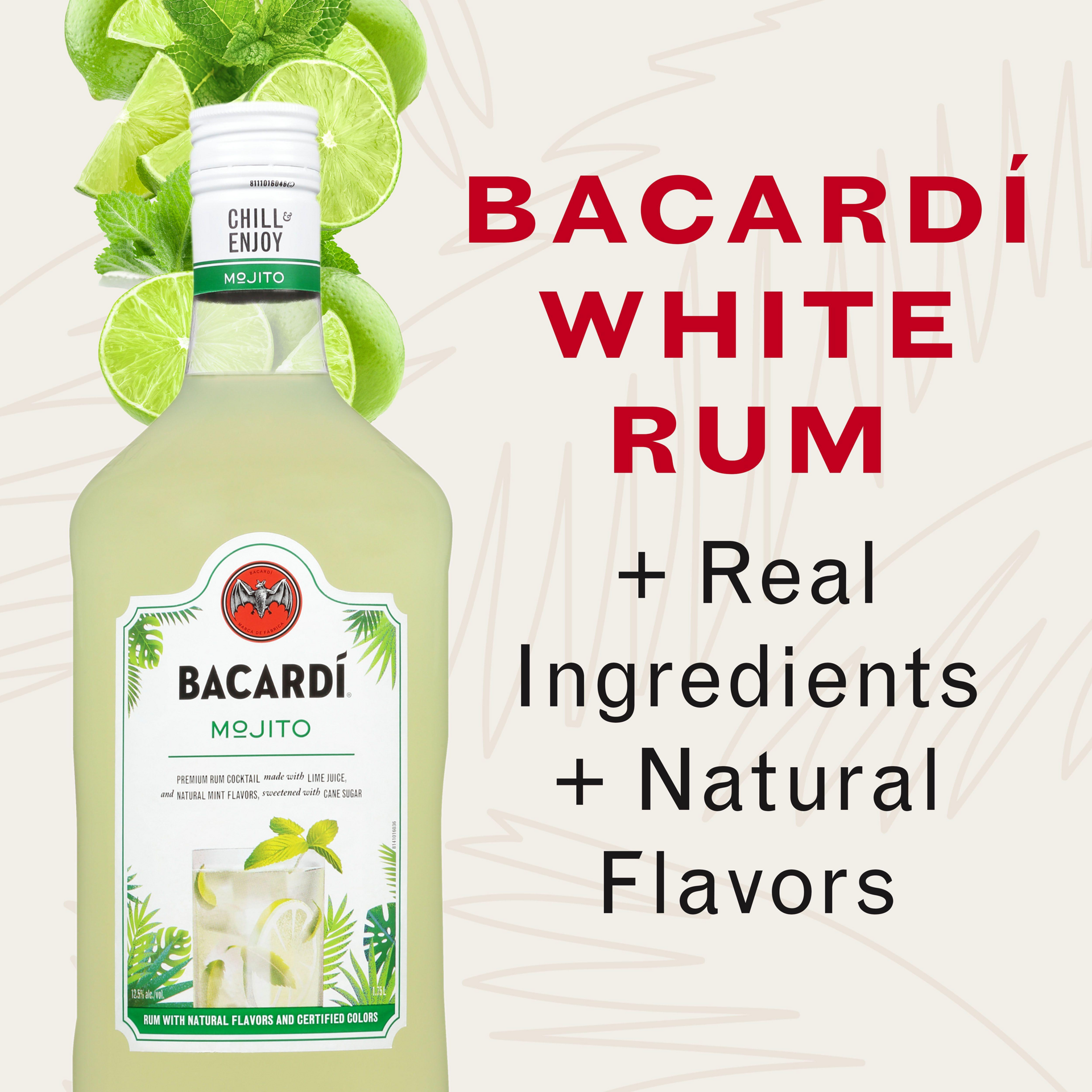 slide 4 of 5, Bacardí Bacardi Mojito Ready To Serve Premium Rum Cocktail, Gluten Free 12.5% 175Cl/1.75L, 1.75 liter