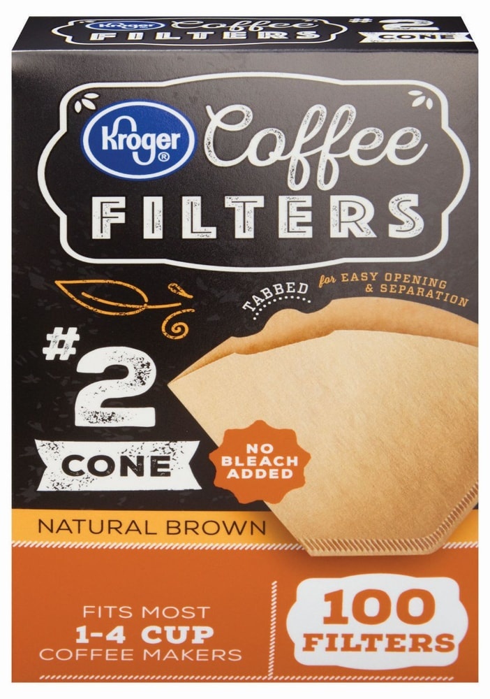 slide 1 of 1, Kroger 2 Unbleached Cone Coffee Filters Natural Brown, 100 ct