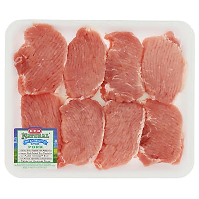 slide 1 of 1, H-E-B Natural Pork Center Loin Chops Boneless Tenderized Value Pack, per lb