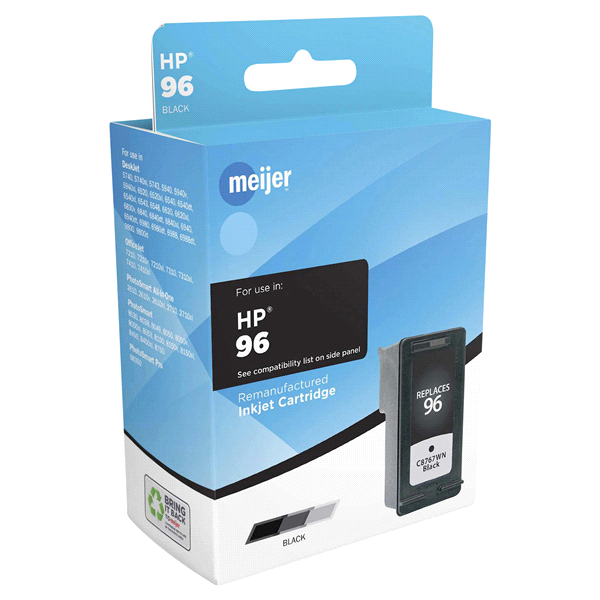 slide 1 of 1, Meijer Brand Remanufactured Ink Cartridge, replacement for HP 96 Inkjet Cartridge, Black, 1 ct