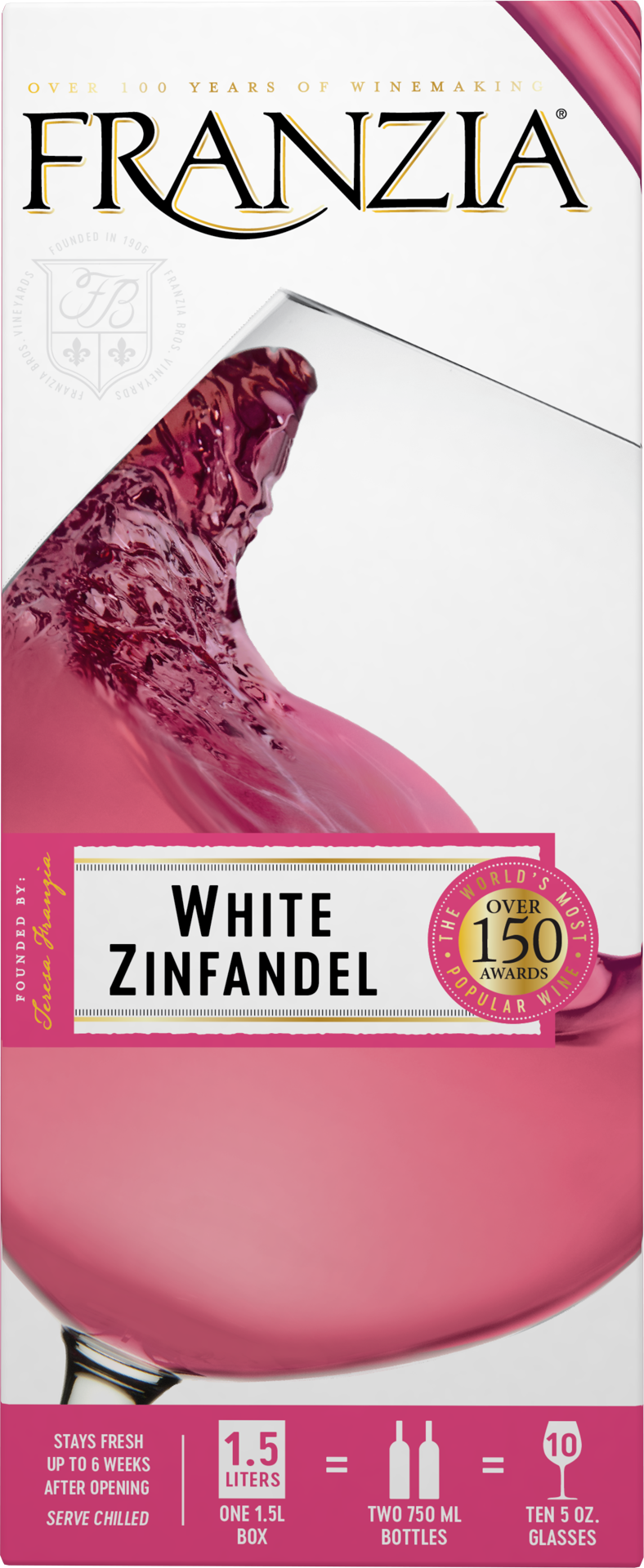 slide 2 of 4, Franzia White Zinfandel, Pink Wine, American, 1 ct, 1.5L Box, 1.50 liter