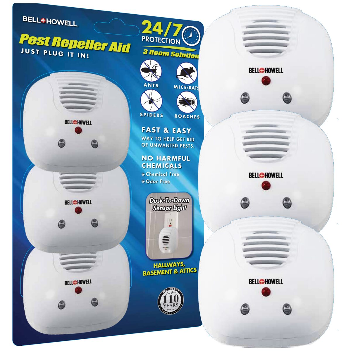 slide 1 of 4, Bell + Howell Bell & Howell Micro-UltraSonic Pest Repellers 3-Room Solution, 3 ct