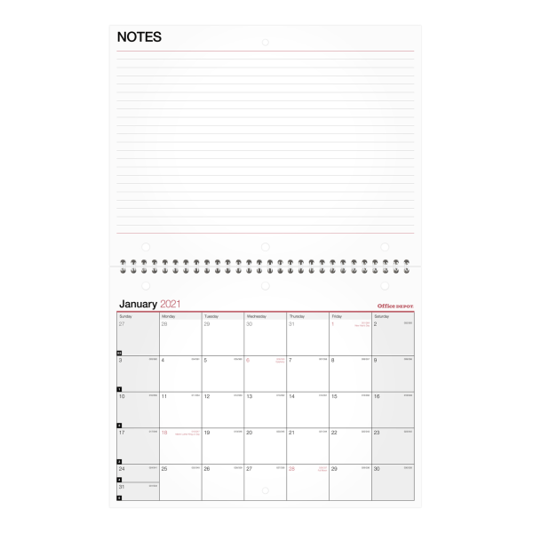 slide 1 of 1, Office Depot Monthly Desk/Wall Calendar, 11'' X 8-1/2'', White, January To December 2021, Od301528, 1 ct